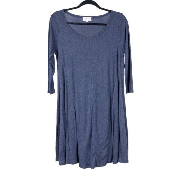 Thyme & Honey Dresses & Skirts - Thyme & Honey Swing Dress M Womens Long Sleeve Blue Ribbed Stretch Scoop Cotton
